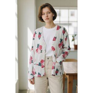 Vintage Bechamel floral garden Jacket size L spring  white pink pockets